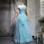 Chic / Beautiful Sky Blue Prom Dresses 2018 A-Line / Princess Rhinestone Sequins Cascading Ruffles Off-The-Shoulder Backless Sleeveless Floor-Length / Long Formal Dresses