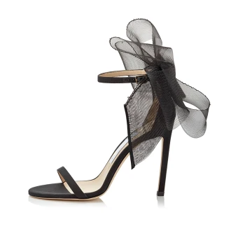 Sexy Noire Promo Noeud Sandales Femme 2021 Bride Cheville 10 Cm Talons Aiguilles Talons Hauts Peep Toes Bout Ouvert Sandales