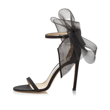 Sexy Zwarte Gala Strik Sandalen Dames 2021 Enkelband 10 Cm Naaldhakken Stiletto Hoge Hakken Peep Toe Sandalen