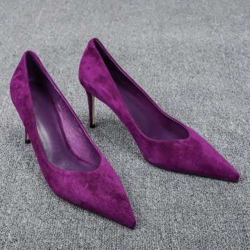 Enkla Purple Kontors Ol Mocka Pumps 2021 7 Cm Stilettklackar Högklackade Spetsiga Pumps