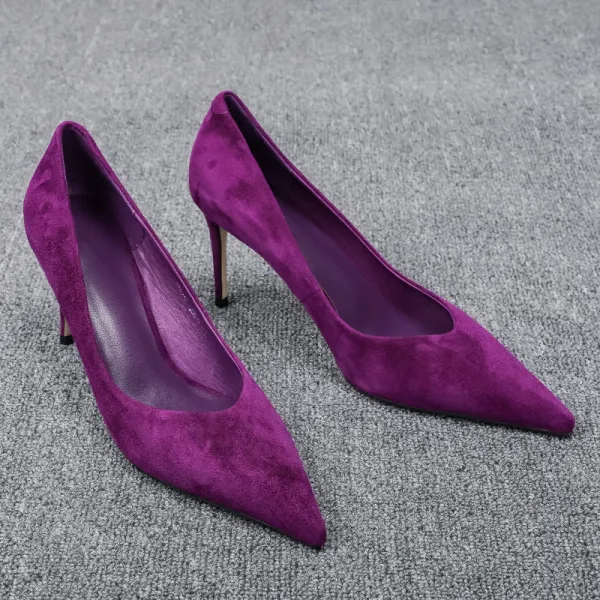 Modest / Simple Purple Office OL Suede Pumps 2021 7 cm Stiletto Heels ...