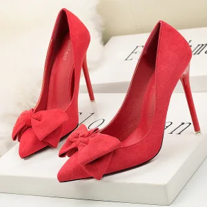 Asequible Rojo Exterior Jardín Suede Tacones 2021 11 Cm Stilettos Tacones De Aguja High Heels Punta Estrecha Tacones