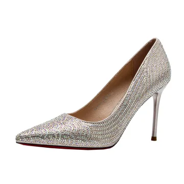 Błyszczące Złote Wieczorowe Rhinestone Czółenka 2021 Wysokie Obcasy 9 Cm Szpilki Szpiczaste Czółenka