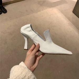 Vintage Originale Simple Blanche Désinvolte Escarpins 2021 Cuir 9 Cm Talons Aiguilles Pied Carré Escarpins