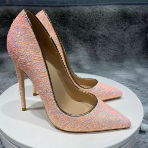 Scintillantes Rose Bonbon Soirée Paillettes Escarpins 2021 12 Cm Talons Aiguilles À Bout Pointu Talons Hauts Escarpins