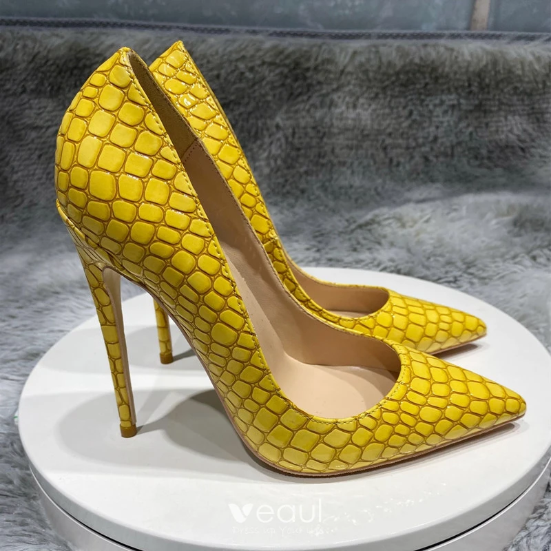 Yellow 2025 snakeskin pumps