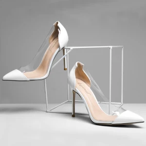 Sexy Transparent White Evening Party Pumps 10 Cm Stiletto Heels 2021 Pointed Toe Pumps High Heels