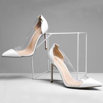 Sexy Transparent White Evening Party Pumps 10 Cm Stiletto Heels 2021 Pointed Toe Pumps High Heels