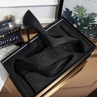 Mode Noire Soirée Cuir Escarpins 2021 10 Cm Talons Aiguilles À Bout Pointu Escarpins Talons Hauts