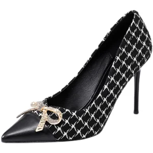 Charmant Noire Soirée Faux Diamant Noeud Escarpins 2021 9 Cm Talons Aiguilles À Bout Pointu Escarpins Talons Hauts