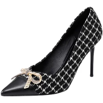 Charmant Noire Soirée Faux Diamant Noeud Escarpins 2021 9 Cm Talons Aiguilles À Bout Pointu Escarpins Talons Hauts