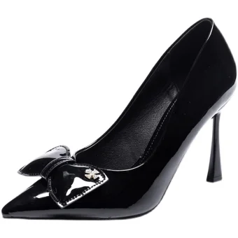 Chic Belle Noire Promo Cuir Verni Noeud Escarpins 2021 9 Cm Talons Aiguilles À Bout Pointu Escarpins Talons Hauts