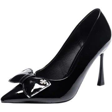 Chic Beautiful Black Prom Patent Leather Bow Pumps 2021 9 Cm Stiletto Heels Pointed Toe Pumps High Heels