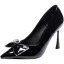 Chic / Beautiful Black Prom Patent Leather Bow Pumps 2021 9 cm Stiletto Heels Pointed Toe Pumps High Heels