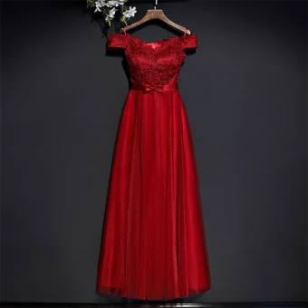 Chic Belle Rouge Robe De Ceremonie Robe De Soirée 2017 En Dentelle Fleur Noeud Manches Courtes Longueur Cheville Empire