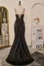 Sexy Black Satin Lace Split Front Prom Dresses 2024 Crossed Straps Sleeveless Spaghetti Straps Trumpet / Mermaid Floor-Length / Long Formal Dresses