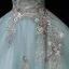 Elegant Mint Green Lace Flower Sequins Formal Dresses 2022 Ball Gown Off-The-Shoulder Sleeveless Backless Floor-Length / Long Prom Dresses