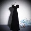 Elegant Black Solid Color Velvet Prom Dresses 2023 A-Line / Princess Square Neckline Short Sleeve Backless Floor-Length / Long Prom Formal Dresses