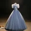 Bling Bling Sky Blue Beading Star Sequins Prom Dresses 2023 Ball Gown High Neck Short Sleeve Backless Floor-Length / Long Prom Formal Dresses