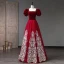 Vintage / Retro Burgundy Pearl Sequins Prom Dresses 2023 Ball Gown Square Neckline Puffy Short Sleeve Backless Floor-Length / Long Prom Formal Dresses