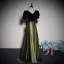 Vintage / Retro Dark Green Velvet Prom Dresses 2023 A-Line / Princess V-Neck Short Sleeve Backless Bow Floor-Length / Long Prom Formal Dresses