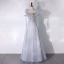 Chic / Beautiful Sky Blue Glitter Rhinestone Prom Dresses 2024 A-Line / Princess Scoop Neck Short Sleeve Backless Floor-Length / Long Prom Formal Dresses