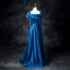Vintage / Retro Royal Blue Satin Prom Dresses 2025 A-Line / Princess Square Neckline Short Sleeve Bow Backless Floor-Length / Long Prom Formal Dresses