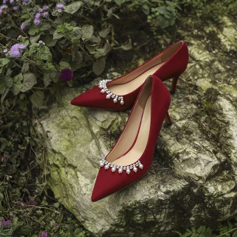 Élégant Rouge Perle Faux Diamant Chaussure De Mariée 2021 7 Cm Talons Aiguilles À Bout Pointu Mariage Escarpins Talons Hauts