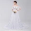 Chic / Beautiful White Wedding Dresses 2018 A-Line / Princess Lace Off-The-Shoulder Backless Short Sleeve Court Train Wedding