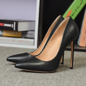 Simple Noire 2021 Vêtement De Rue Escarpins Cuir 12 Cm Talons Hauts À Bout Pointu Escarpins Talons Aiguilles 12 Cm