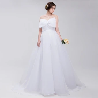 Chic Beautiful Black Wedding Dresses 2018 A Line Princess Organza Bow Strapless Backless Sleeveless Floor Length Long Wedding
