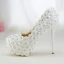 Charming White Lace Flower Rhinestone Wedding Shoes 2021 14 cm Stiletto Heels Round Toe Wedding Pumps High Heels