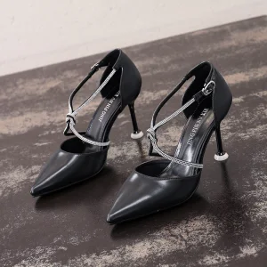 Sexy Black Evening Party Rhinestone X Strap Womens Sandals 2021 8 Cm Stiletto Heels Pointed Toe Sandals High Heels
