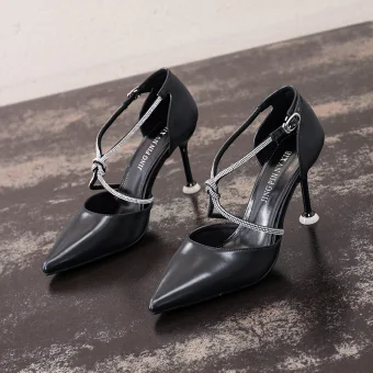 Sexy Black Evening Party Rhinestone X Strap Womens Sandals 2021 8 Cm Stiletto Heels Pointed Toe Sandals High Heels