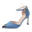 Charmant Blau Freizeit Strass Wildleder Sandalen Damen 2021 Knöchelriemen 8 cm Stilettos Spitzschuh Sandaletten Hochhackige