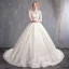 Elegant White Wedding Dresses 2018 A-Line / Princess Appliques Lace High Neck Backless Long Sleeve Chapel Train Wedding