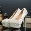 Scintillantes Charmant Argenté Faux Diamant Chaussure De Mariée 2021 Cuir En Dentelle Fleur 14 cm Talons Aiguilles Bottines À Bout Rond Mariage Escarpins Talons Hauts