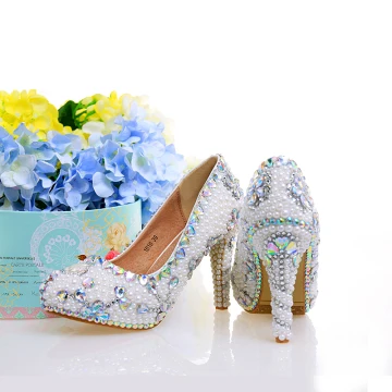 Fashion White Pearl Rhinestone Wedding Shoes 2021 Leather 14 Cm Stiletto Heels High Heels Pointed Toe Wedding Pumps