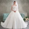 Elegant Champagne Wedding Dresses 2018 Ball Gown Strapless Backless Sleeveless Chapel Train Wedding
