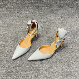 Mode Blanche Cocktail Sandales Femme 2021 Noeud Bride Cheville 6 Cm Talons Aiguilles À Bout Pointu Sandales Talons Hauts