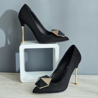 Mode Noire Vêtement De Rue Daim Escarpins 2021 10 Cm Talons Aiguilles À Bout Pointu Escarpins Talons Hauts