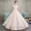 Elegant Champagne Wedding Dresses 2018 Ball Gown Appliques Lace Scoop Neck Short Sleeve Floor-Length / Long Wedding