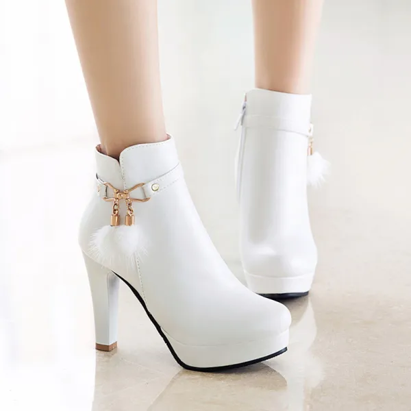 Fashion Ivory Street Wear Ankle Womens Boots 2021 Metal 10 cm Stiletto Heels Round Toe Boots High Heels