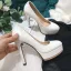 Chic / Beautiful White Evening Party Rhinestone Pumps 2021 Leather 12 cm Stiletto Heels Waterproof Pointed Toe Pumps High Heels