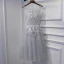 Modest / Simple Silver Wedding Party Dresses Bridesmaid Dresses 2017 Lace Flower Sequins Pearl Scoop Neck Sleeveless Short A-Line / Princess