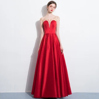 Chic Belle Rouge Robe De Soirée 2018 Princesse Paillettes Encolure Dégagée Dos Nu Manches Courtes Longue Robe De Ceremonie