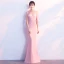 Elegant Rosa Selskabskjoler 2018 Havfrue Beading Perle Rhinestone Scoop Neck Ærmeløs Lange Kjoler