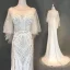Luxe Ivoire Robe De Soirée 2018 Trompette / Sirène Perlage Perle Faux Diamant Paillettes Encolure Dégagée Dos Nu 3/4 Manches Train De Balayage Robe De Ceremonie