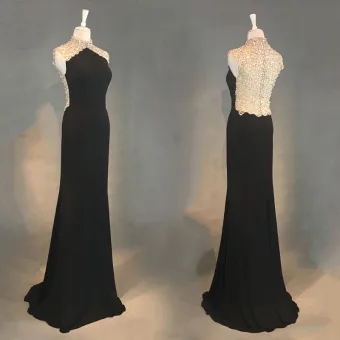 Luxe Zwarte Avondjurken 2018 Trompet Zeemeermin Doorboord Kralen Kristal Rhinestone Pailletten Hoge Kraag Mouwloos Lange Gelegenheid Jurken
