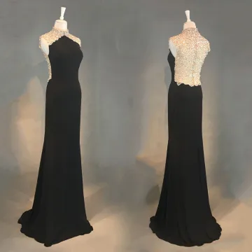 Luxury Gorgeous Black Evening Dresses 2018 Trumpet Mermaid Pierced Beading Crystal Rhinestone Sequins High Neck Sleeveless Floor Length Long Formal Dresses